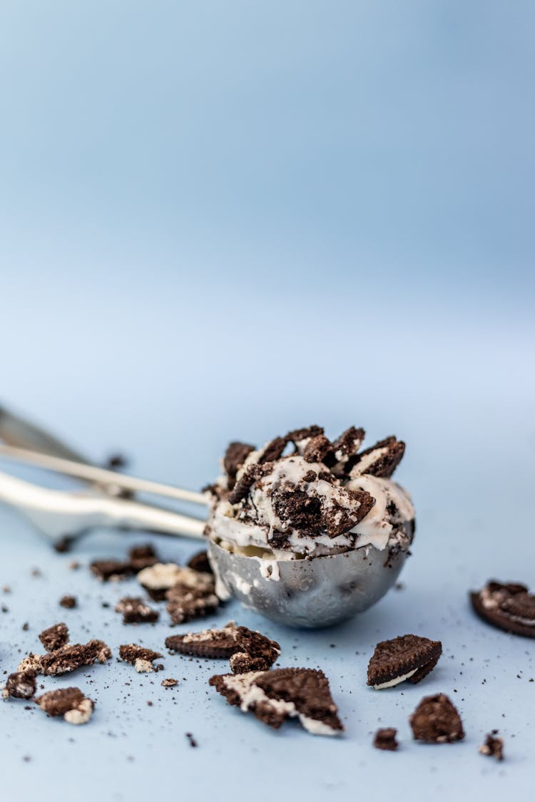 White Ice Cream On Stainless Steel Scoop