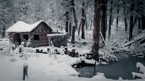 Free stock photo of abandoned house, snow, snow background