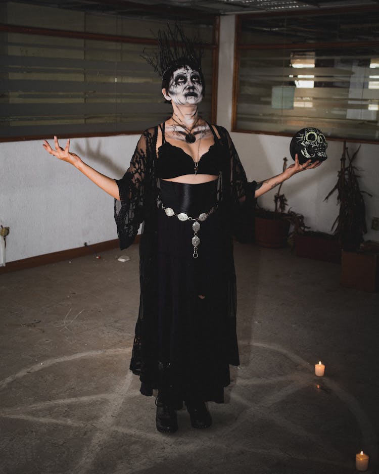 A Scary Witch Performing A Dark Ritual