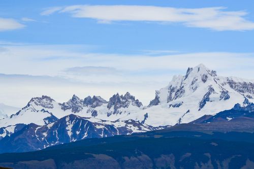 Free Majestic snowcapped Andes mountains under a clear blue sky in Patagonia, Argentina. Stock Photo