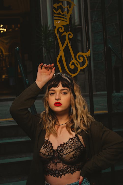 Woman Posing in Lace Lingerie