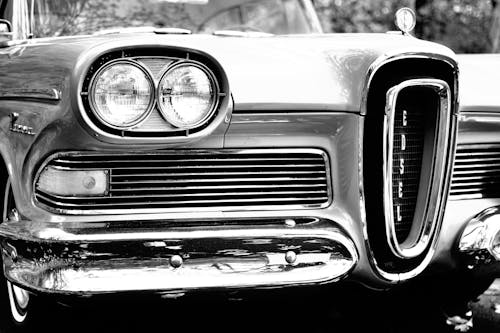 Classic Car in Grayscale Photography
