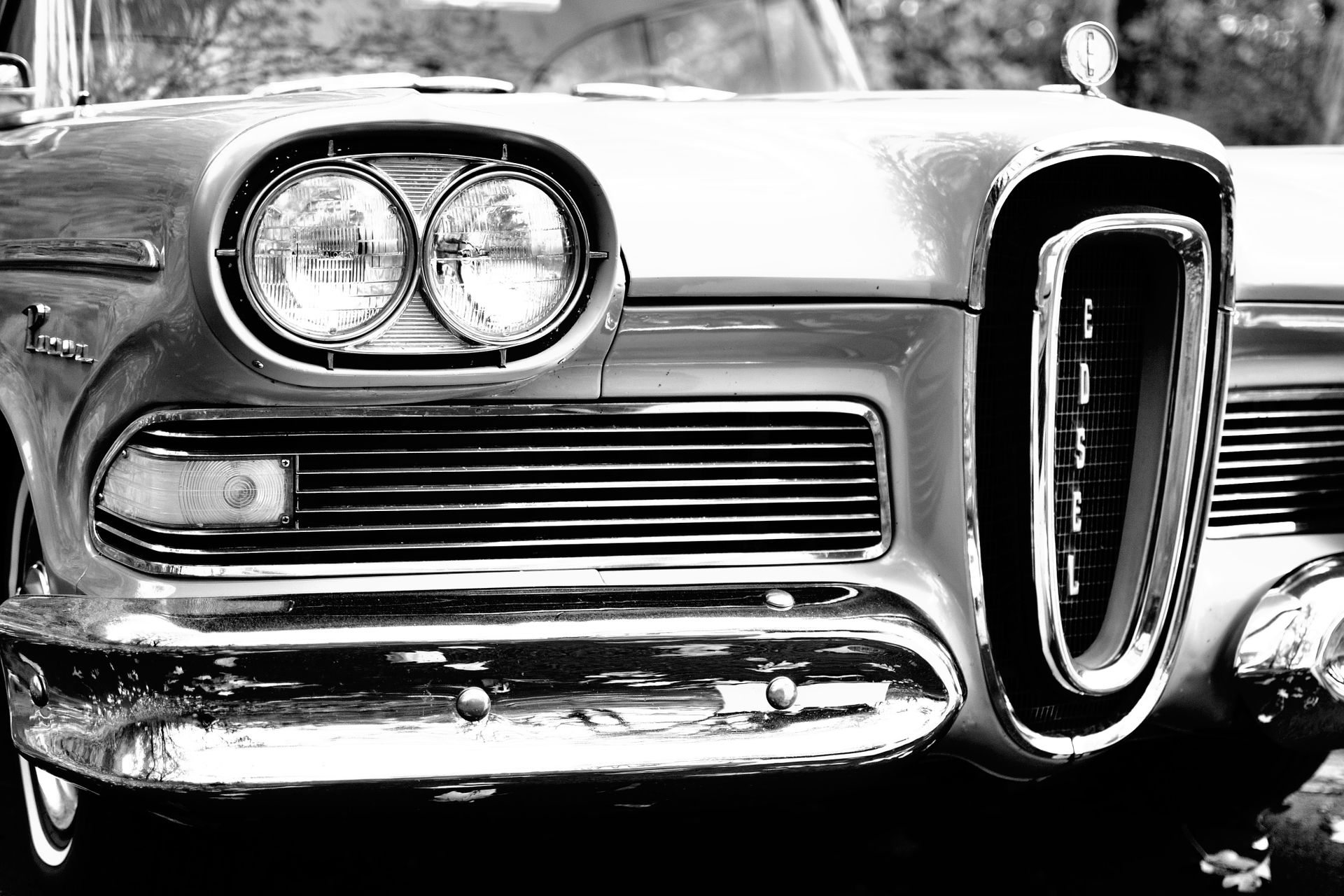 Classic Car in Grayscale Photography