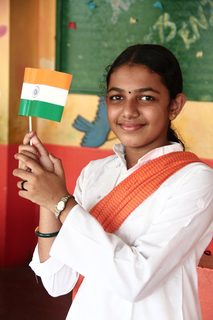 A Woman Holding A Flag