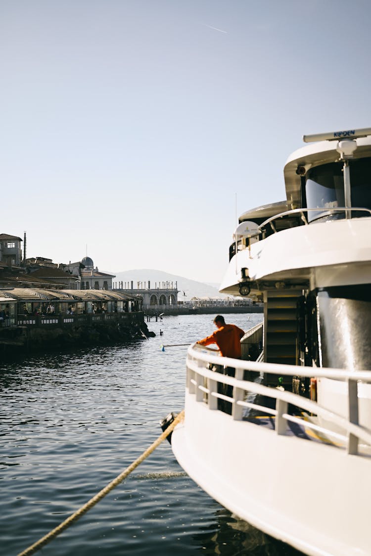 Man On Cruise Ship In Port