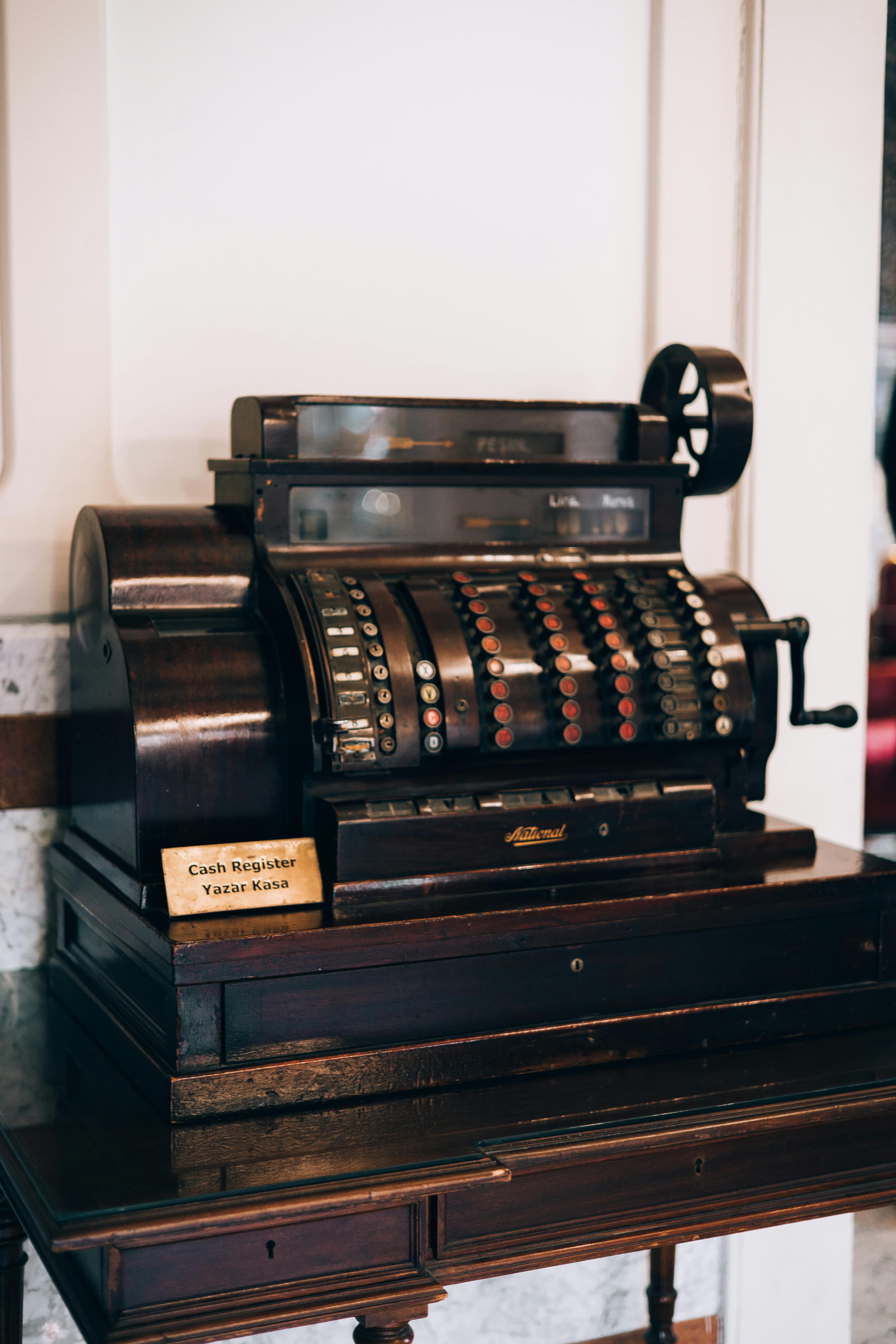 vintage cash register in close up shot