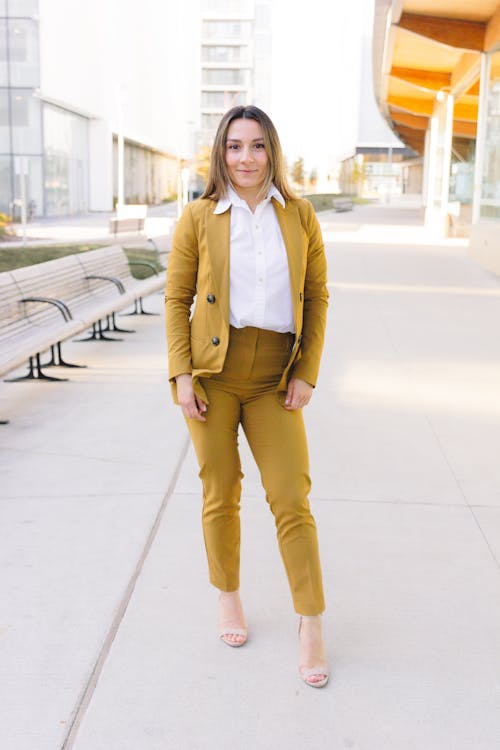 A Woman Wearing a Yellow Suit