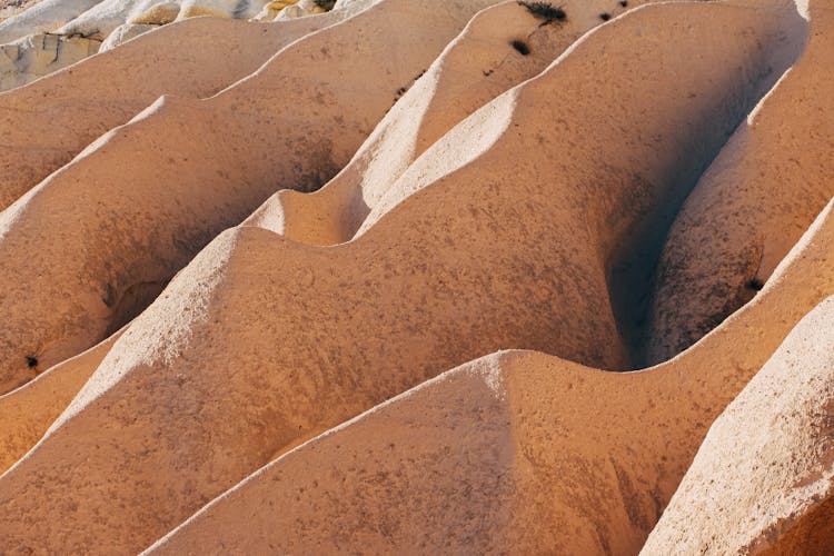 High Angle Shot Of Sand Dunes In Cappadocia, Turkey