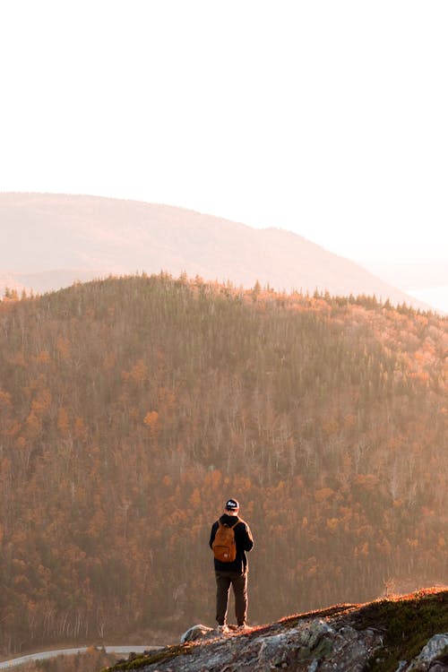 Man Looking at Mountain Landscape 