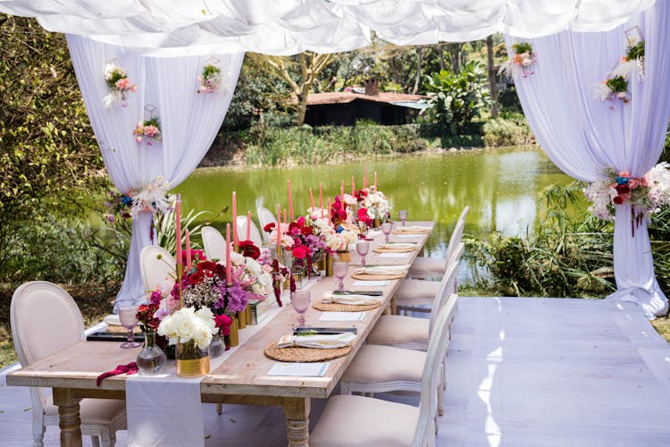 Curtains And Table Near Pond