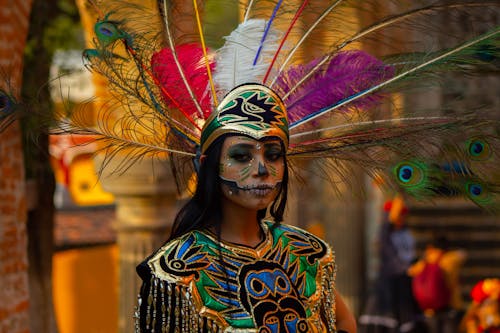 Woman Wearing a Feather Headdress