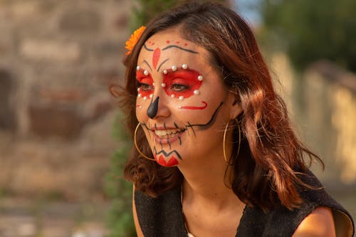 A Portrait of a Woman in Catrina Makeup