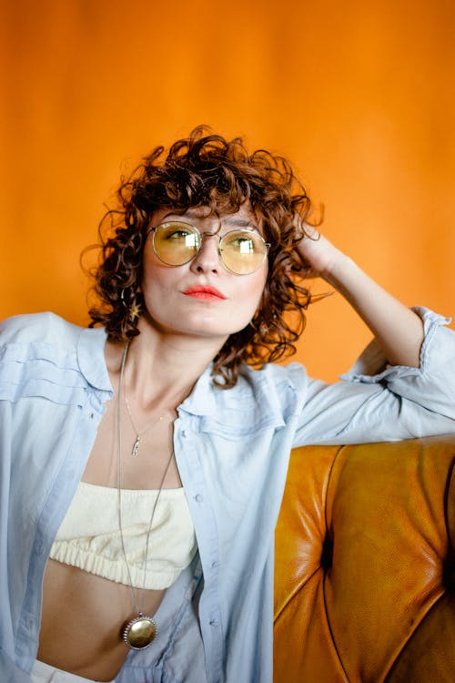 Woman in Eyeglasses Looking Up