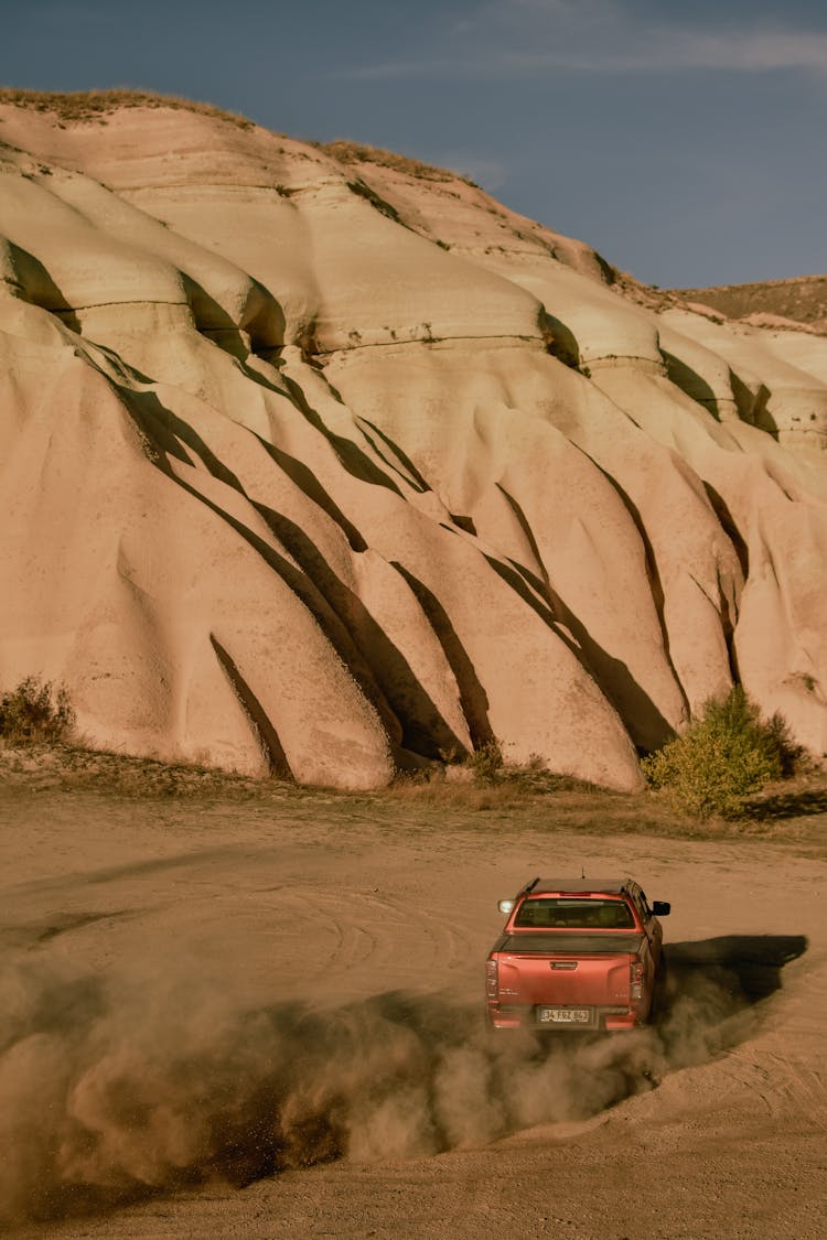 Drone Shot Of A Pick Up Driving Off-road