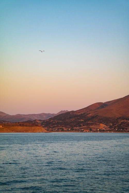 Бесплатное стоковое фото с вертикальный выстрел, водоем, коричневые горы