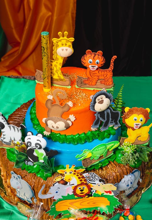 A Safari Themed Three Tier Birthday Cake