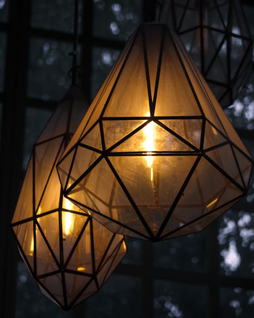 Close-Up Shot of Illuminated Lamp