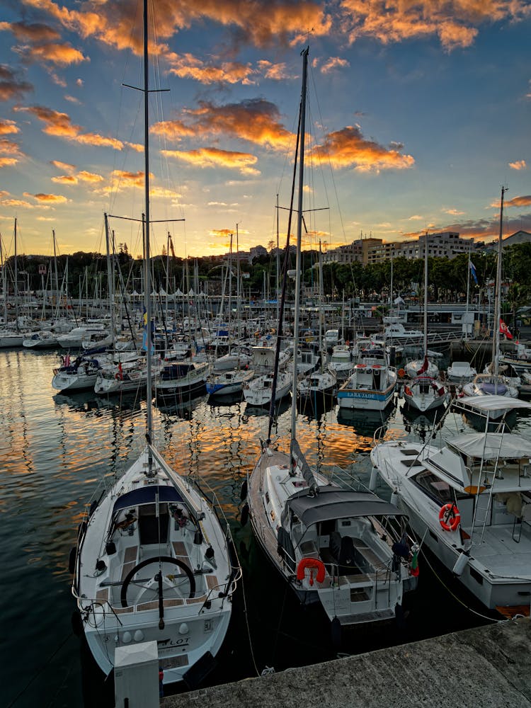 Boats In Harbor At Dawn