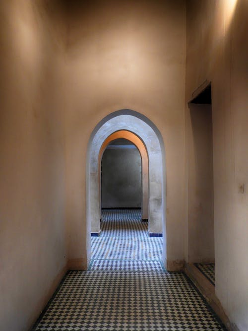 Building Interior with Arched Hallway