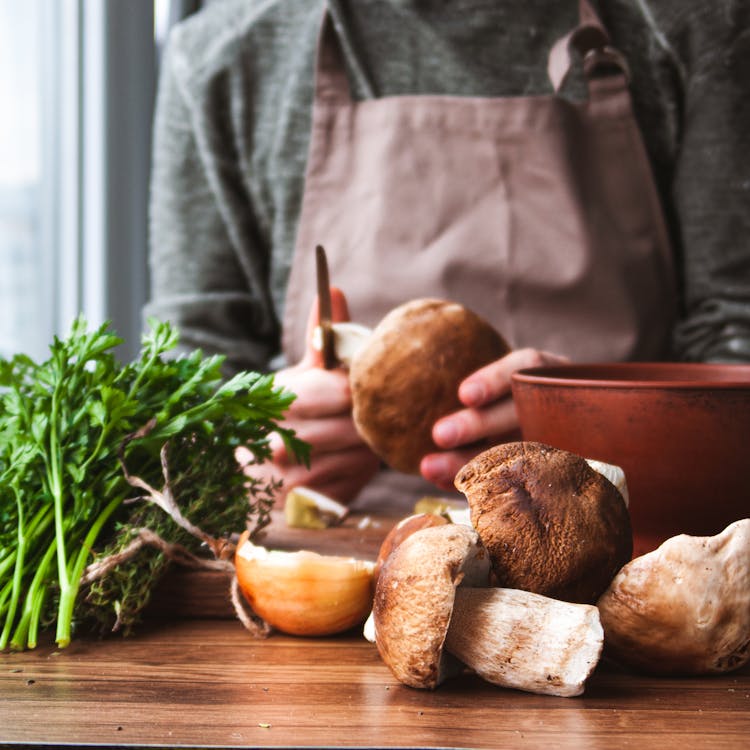 Preparation Of Mushrooms In Kitchen