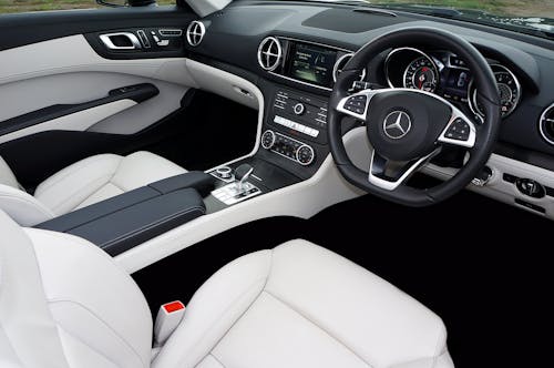 Black and White Interior of a Mercedes-Benz