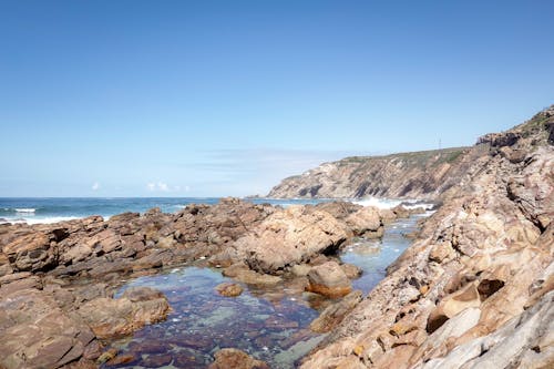 Rocky Shore Under Blue Sky