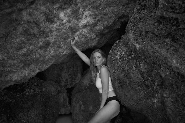 Woman Posing Among Rocks