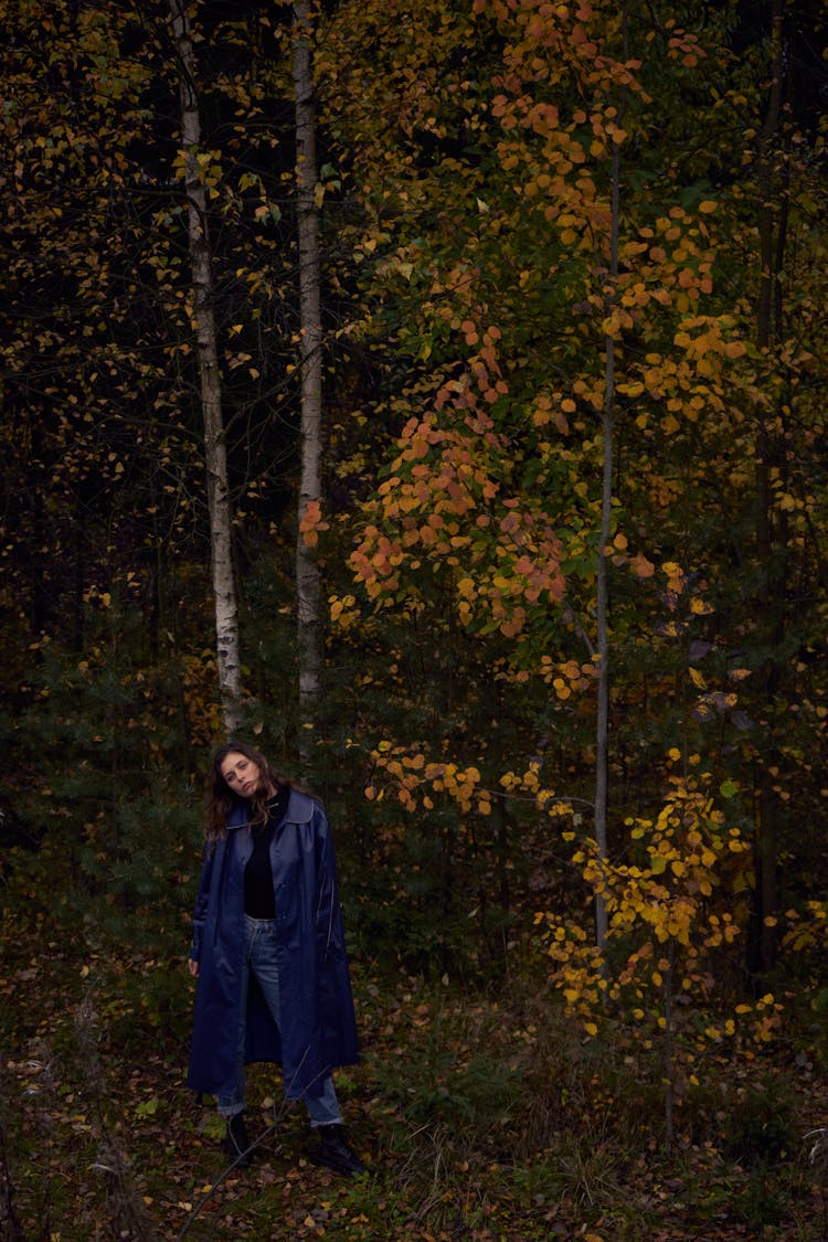 Woman Posing In Forest In Autumn