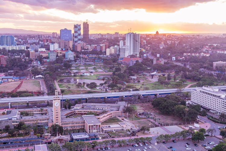 Aerial View Of Downtown Nairobi, Kenya At Sunset