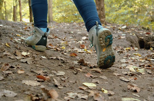 A Person Wearing Trekking Shoes Walking