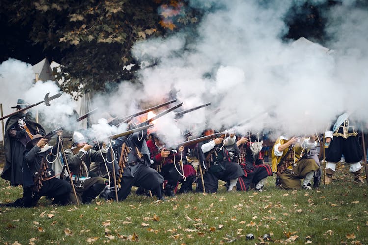 Shooting Soldiers During Battle Reenactment