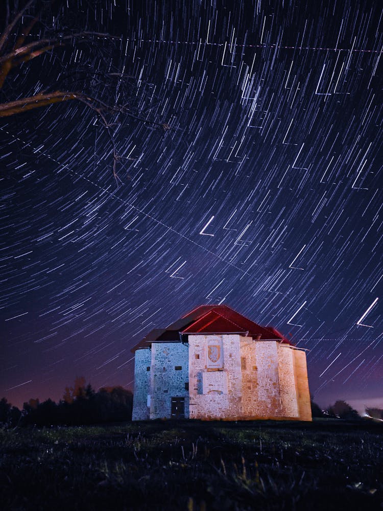 Circular Star Trails Over Castle