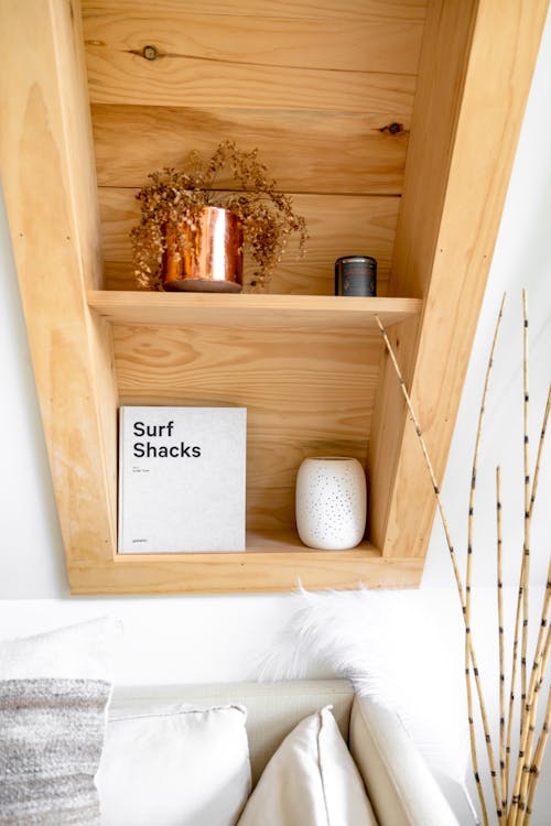 A Wooden  Shelf with Decorations