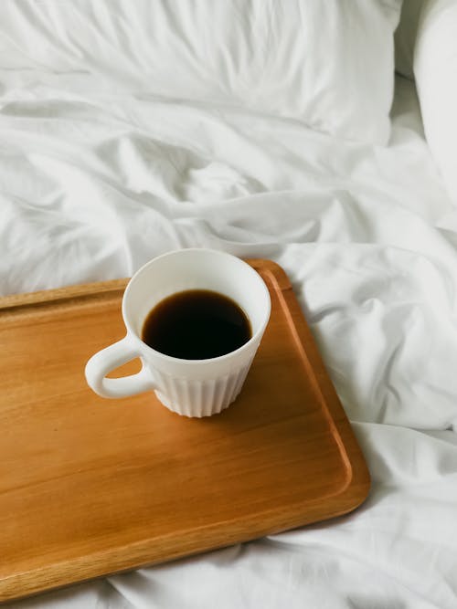 Free stock photo of bed, ceramic mug, coffee