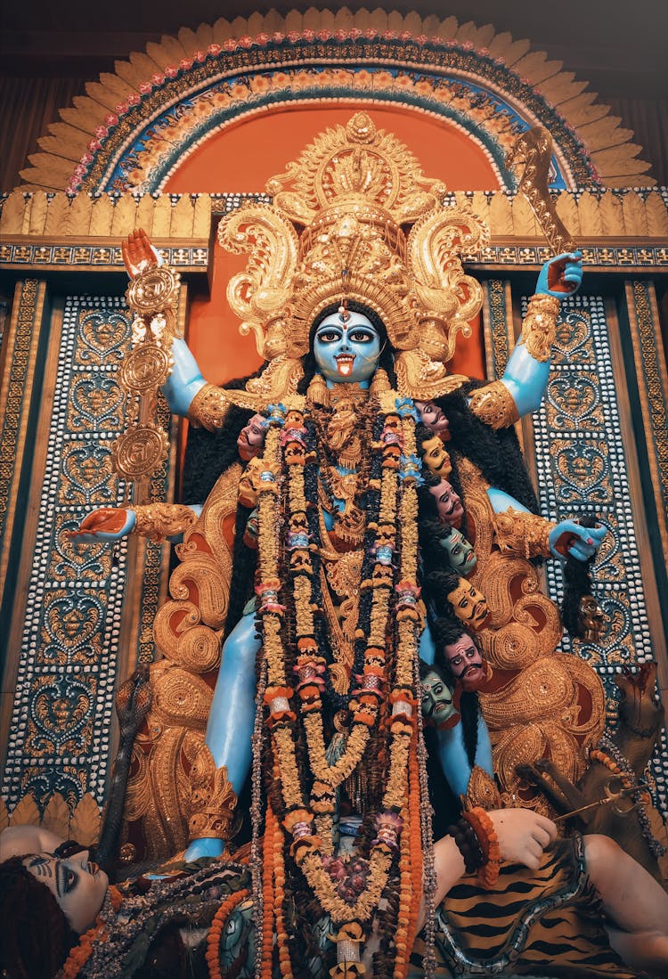 Statue Of The Goddess Kali During Kali Puja Festival In Kolkata, India