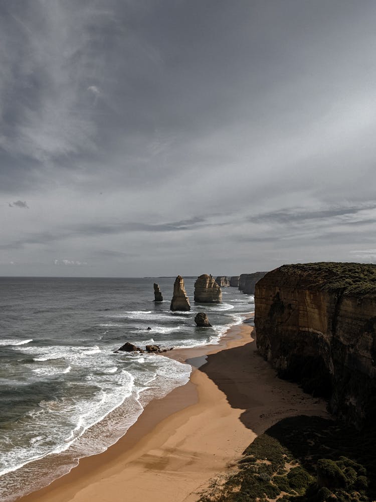 An Aerial Photography Of Twelve Apostles On The Beach