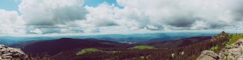 Green and Brown Mountains Under White Clouds and Blue Sky