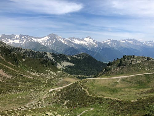 Grass Field Near Snow Capped Mountains