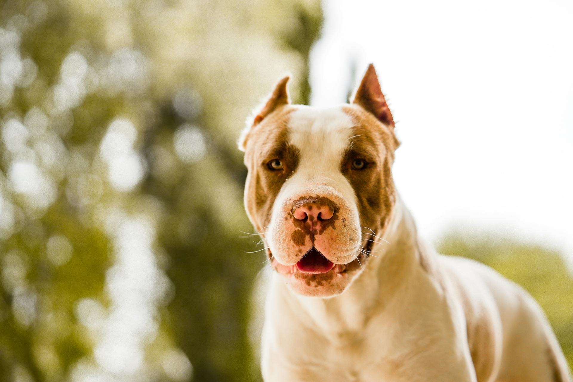 Le pit-bull blanc et brun