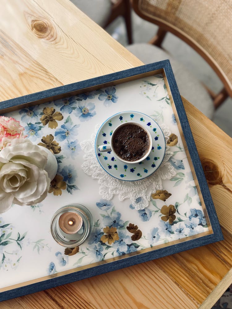 White And Blue Floral Ceramic Tray