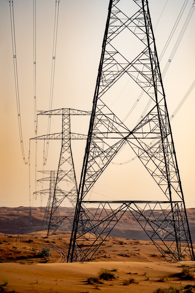 Transmission Towers On A Desert