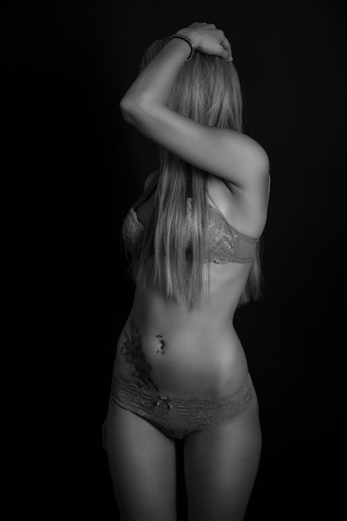 Black and White Photo of Woman Wearing Underwear