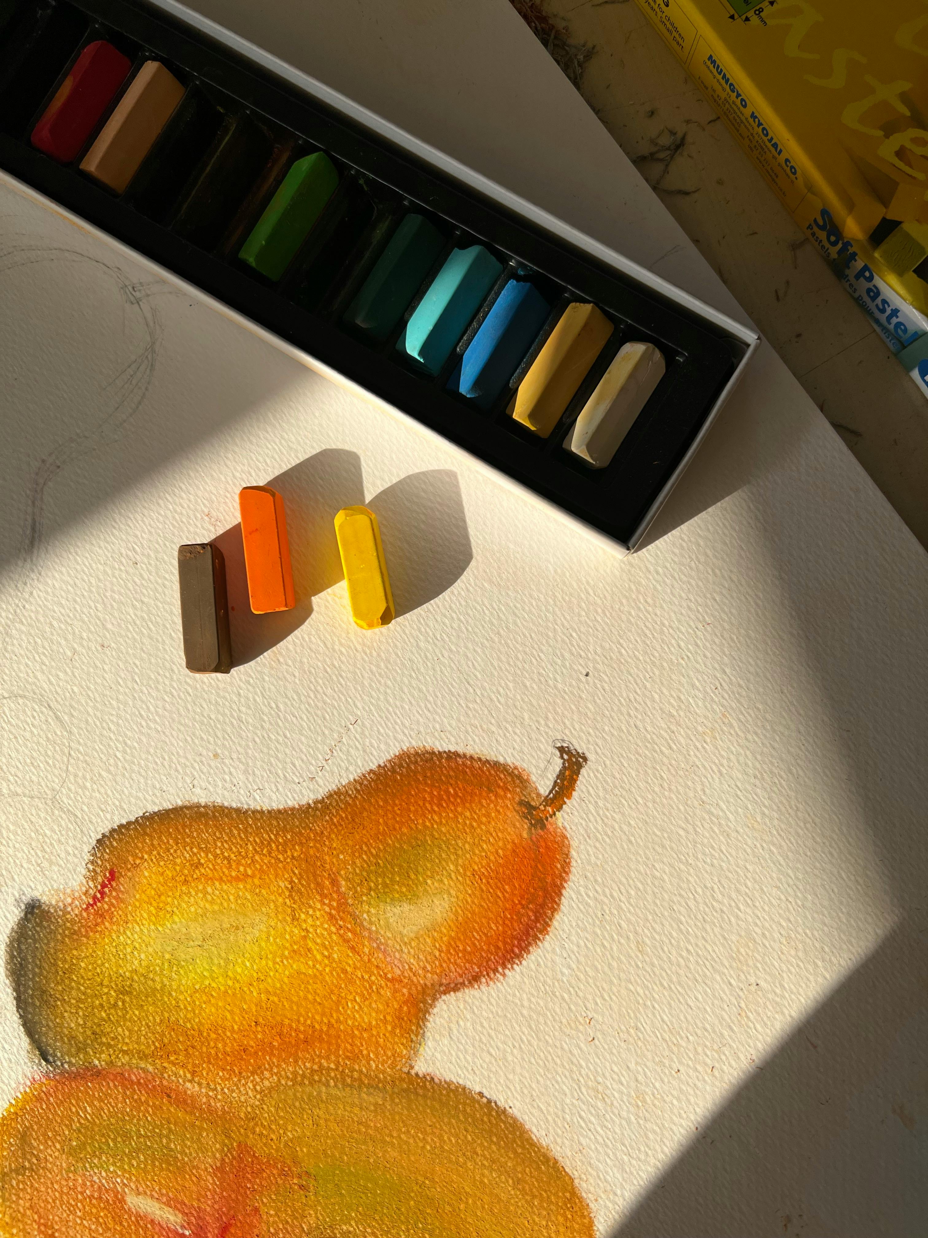 soft pastel drawings of fruits