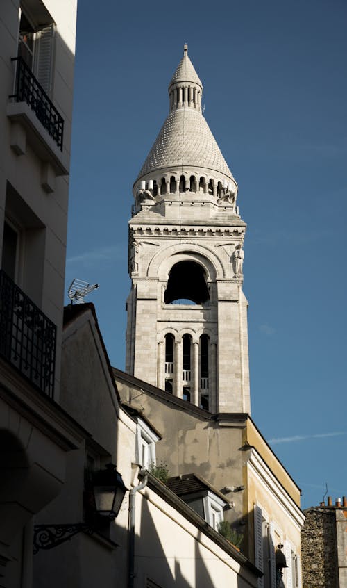 Clear Sky over Church Tower in Town