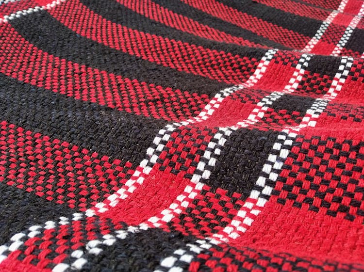 Closeup Of Red And Black Striped Woven Fabric