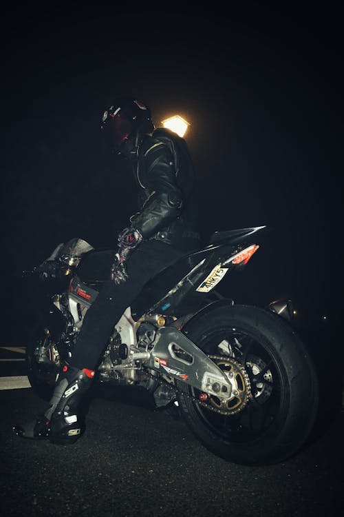 A Man Wearing Helmet Sitting on the Big Bike 