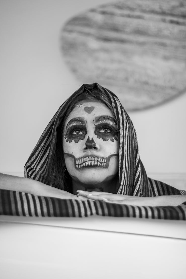 Woman With Skeleton-Painted Face