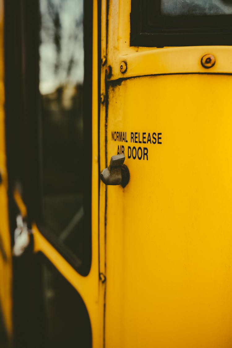 Close Up View Of A School Bus Door