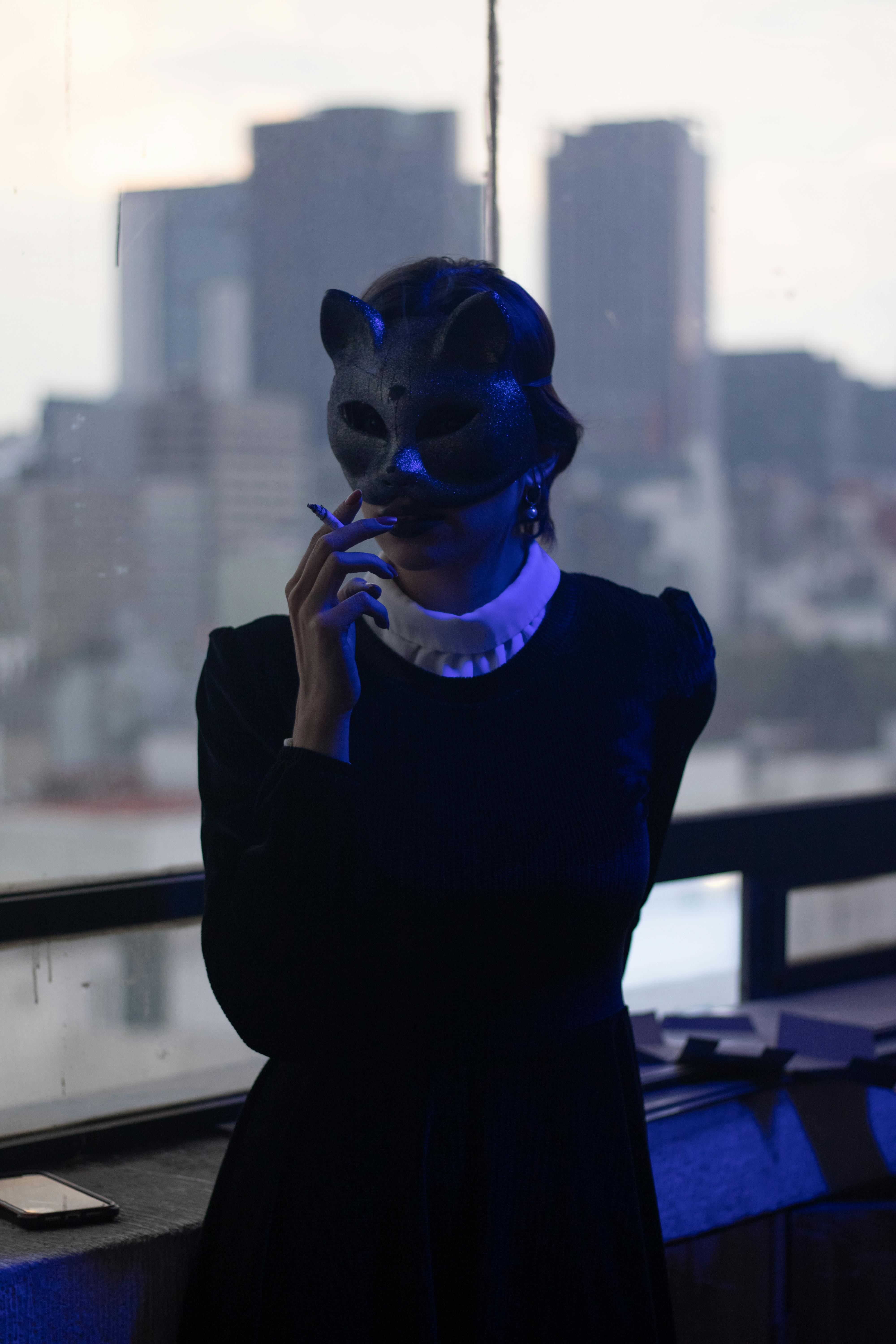 Indoor Shot Anonymous Woman Wearing Dress Paper Cat Mask Showing Stock  Photo by ©Sementsova321 618914778
