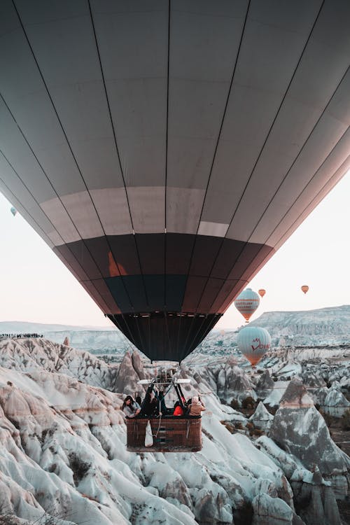 People Riding in a Hot Air Balloon